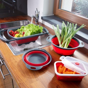 Set de Seiher Westmark 2 piese, Faltabil, 22 cm si 18,5 cm, Plastic, AnthrazitRosu - Img 2