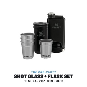 Set de Shot-uri Stanley 1913 Adventure - Flacon 236ml, 4 pahare inox, Negru Mat - Img 3