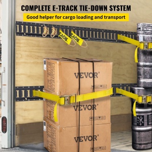 Set de sine de tensiune VEVOR E-Track, 30 de bucati, 1,5 m, set de sine electrice, include 4 sine de otel si 2 fante individuale, 8 inele O si 8 curele de tensionare cu inel D si 8 capace de capat, accesorii de fixare pentru marfa - Img 2