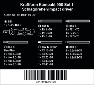 Set de surubelnite cu impact Wera Kraftform Kompakt 900, 19 piese, negru-galben - Img 2