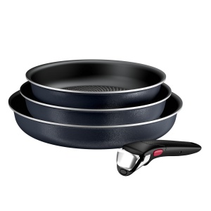 Set de tigai Tefal Ingenio Enjoy, 3 piese, 22/24/28 cm + maner detasabil, rezistent la inductie, acoperit cu antiaderenta, acoperire cu titan, tehnologie Light Tech, stivuibil, poate fi spalat in masina de spalat vase si - Img 1