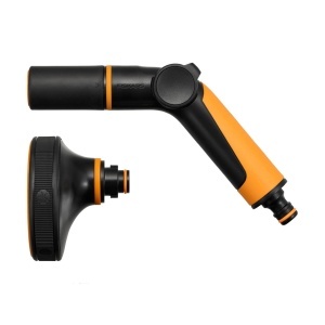 Set de udare Fiskars 1065494, 2 piese, 5 functii, negru-portocaliu