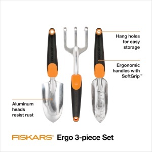 Set de unelte pentru gradinarit Fiskars 3 in 1, cu kela ergonomica, cultivator si recipient - Img 2