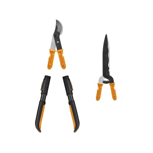 Set de unelte pentru gradinarit Fiskars OneClick - Foarfeca de tuns si taietor de ramuri, 2 manere, negruportocaliu
