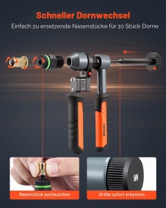 Set de Unelte VEVOR pentru Nituire, 21 cm, 10 Dornen, 100 Mutern, Culoare Portocalie - Img 4