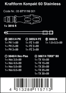 Set de unelte Wera Kraftform Kompakt 60, 17 piese, cu maner ergonomic si cutie din otel inoxidabil - Img 2