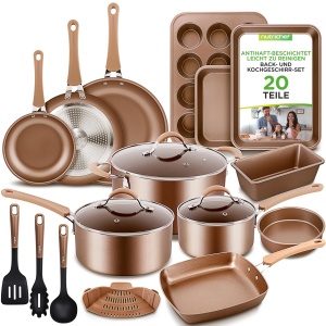Set de Vase NutriChef 20 Piese Antiaderent PFOAPFOS-Free Compatibil Inductie