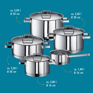 Set de Vase Rohe Germany Chiara, 5 piese, Aluminiu cu Inox, Argintii - Img 3