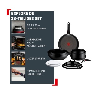 Set de Vase Tefal Ingenio Explore On, 13 piese, Negru, Antiaderent, Stivuitor - Img 3