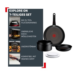 Set de Vase Tefal Ingenio Explore On 7 piese, Antiaderent, Negru - Img 3