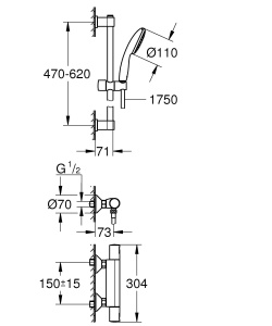 Set dus GROHE Precision Start cu termostat, crom, 3 tipuri de jet, 1.75m furtun - Img 7