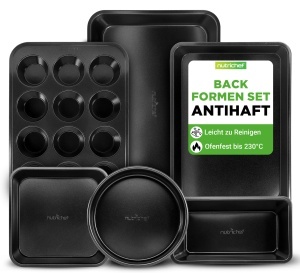 Set forme de copt NutriChef, 6 piese, antiaderente, PFOA-free, negru