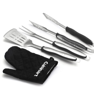 Set Grill Cuisinart 3 piese Spatula, Furculita si Zange din Otel Inoxidabil, Maner Lung