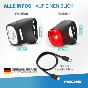 Set iluminare bicicleta FISCHER SQUARE, 90 Lumen, reincarcabil, IP44 - Img 7