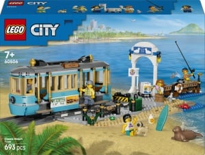 Set LEGO City Tramvai Clasic de Plaja 60506 cu 693 Piese, 5 Figurine