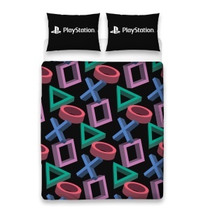 Set lenjerie de pat PlayStation, design abstract, wendbar, 200x200 cm, negru - Img 2