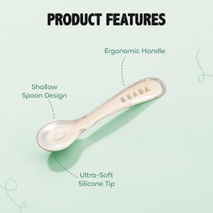 Set linguri silicon Beaba pentru bebelusi si copii 4 bucati gri si verde salvie ergonomic si igienic - Img 4