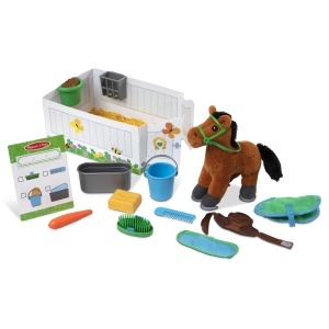 Set Melissa Doug Ingrijire Cal - Jucarie cu Accesorii pentru Hranire si Periaj
