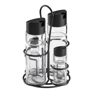 Set Menaj Metaltex 5 piese - Dispenser otet si ulei, condimente, suport metalic
