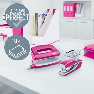 Set Mini Capsator si Locher Leitz 55996023, pentru 10 foi, culoare roz metallic - Img 2