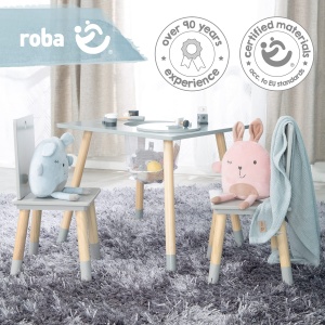 Set mobilier copii Roba din lemn 3 piese masa cu spatiu de depozitare si 2 scaune grinatural - Img 3