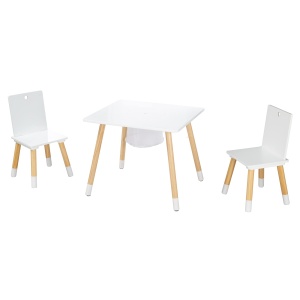 Set mobilier copii Roba masa si 2 scaune albnatur cu spatiu de depozitare - Img 2
