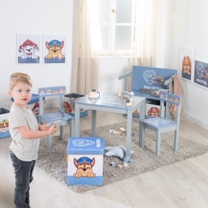 Set mobilier pentru copii Paw Patrol - 2 scaune masa, grialbastru, din lemn - Img 4
