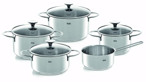 Set oale Fissler Copenhaga/otel inoxidabil, 5 bucati, set cratita, oale cu capac de sticla (3 cratite, 1 caserola, 1 cratita - fara capac) - inductie - Img 1