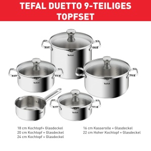 Set Oale Induction Tefal Duetto A705S9, 9 piese, otel inoxidabil, cu capac - Img 8