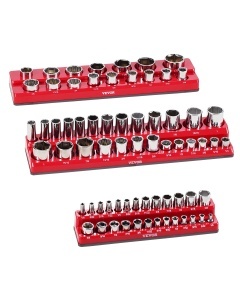 Set organizator de prize VEVOR, 3 piese, tavi de prize SAE de 1/4 inch, 3/8 inch si 1/2 inch, pentru pana la 68 de chei tubulare standard si adanci (cheile tubulare nu sunt incluse) - Img 1