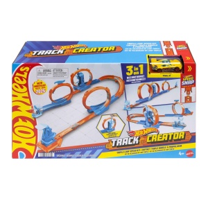 Set Pista Hot Wheels cu 3 Loopinguri, Auto Die-Cast 164, Sistem Rapid de Asamblare