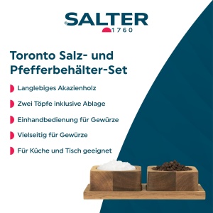 Set recipiente pentru condimente Salter Toronto, din lemn de salcam, 2 boluri cu suport, design inteligent - Img 2