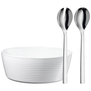 Set Servire Salate WMF Nuova, 3 piese, Cromargan inox, Portelan, 30 cm