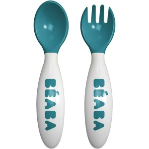 Set tacamuri ergonomice pentru copii BEABA 8 luni albastru cu husa de transport