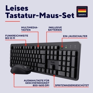 Set Tastatura si Maus Wireless Trust Ymo II, QWERTZ, Design Ergonomic, 10m Raza - Img 3