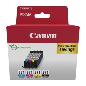 Set Tinte Canon CLI-571 Original, 4 Cartuse (Negru, Cyan, Magenta, Galben), 349 Pagini