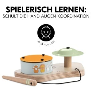 Set tobe pentru copii Hauck Play Drums S din lemn FSC pentru coordonare mana-ochi compatibil cu Play Tray - Img 3
