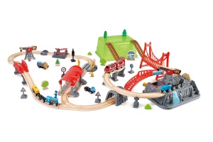 Set tren de jucarie Hape cu sine poduri si accesorii pentru copii 3 ani - Img 5
