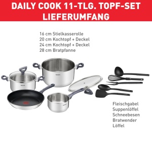 Set vase de gatit Tefal Daily Cook 11 piese otel inoxidabil antiaderent compatibil inductie - Img 2