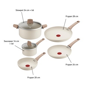 Set vase de gatit Tefal Stone White 7 piese Antiaderente Aluminiu reciclat Compatibile inductie - Img 3