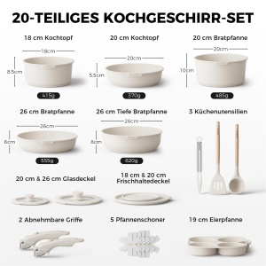 Set vase de gatit YASHE 20 piese cu maner detasabil antiaderent gri - Img 2