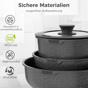 Set vase de gatit YASHE 9 piese antiaderent negru compatibil cu toate tipurile de plite - Img 6