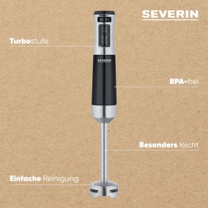 SEVERIN Blender de mana pentru piure si tocare blender cu reglare continua a vitezei blender detasabil 600 W negru otel inoxidabil periat SM 3771 - Img 4