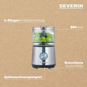 SEVERIN Tocator multiplu compact, tocator universal pentru tocare grosiera si fina, robot de bucatarie cu accesorii extinse, otel inoxidabil periat / negru, KM 3865 - Img 10