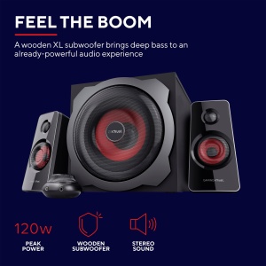 Sistem de difuzoare pentru jocuri Trust Gaming GXT 38 2.1 cu subwoofer (pentru tableta smartphone/PC, 120 wati), 19023, negru/rosu - Img 2
