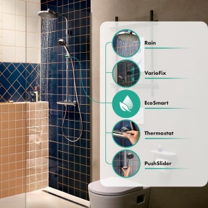 Sistem de dus hansgrohe Activera S 240 EcoSmart, crom, cu termostat si 2 tipuri de jeturi - Img 2