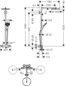 Sistem de dus hansgrohe Raindance Select S, dus cu termostat, 240 mm, crom - Img 2