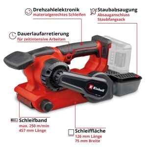 Slefuitor cu banda Einhell TP-BS 18457 Li BL-Solo Motor Brushless 18V Rosu - Img 3