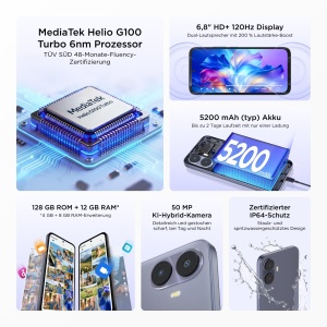 Smartphone TCL K70, 6.8 HD, 4GB RAM, 128GB, 5200mAh, Albastru Stardust - Img 2