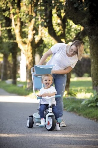 Smoby - Baby Balade Plus albastru - Tricicleta pentru copii in crestere cu tija de impingere, scaun cu centura de siguranta, cadru metalic, roata libera cu pedala, pentru copii de la 10 luni - Img 4